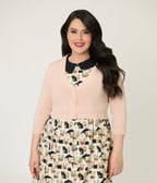 Plus Size Blush Three Quarter Sleeve Crop Cardigan - Unique Vintage - Womens, TOPS, SWEATERS