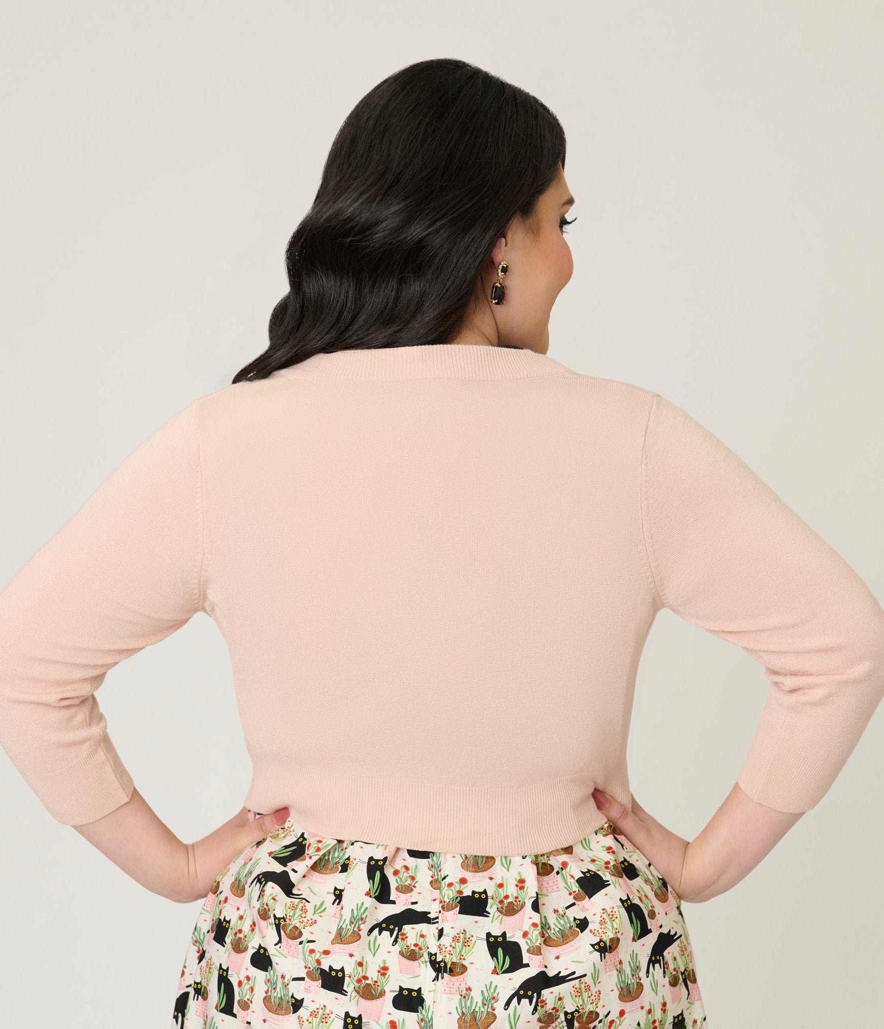 Plus Size Blush Three Quarter Sleeve Crop Cardigan - Unique Vintage - Womens, TOPS, SWEATERS