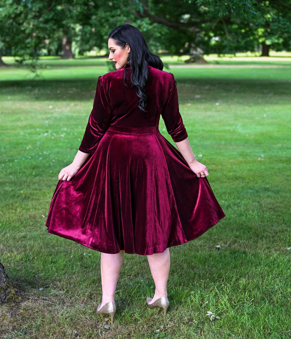 Plus Size Burgundy Velvet Sylvie Swing Dress – Unique Vintage