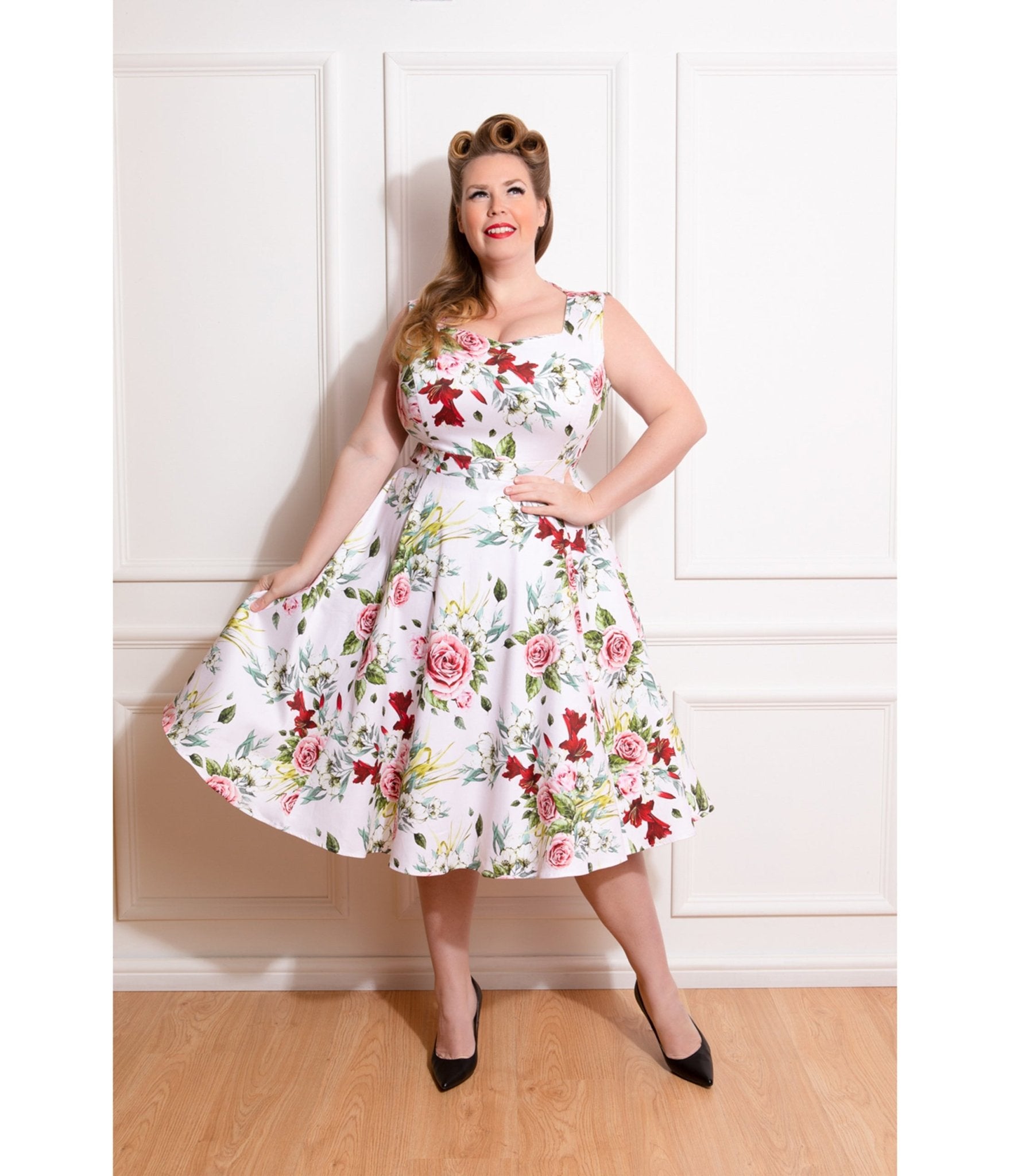 Plus Size Floral Print Carole Swing Dress - Unique Vintage - Womens, DRESSES, SWING