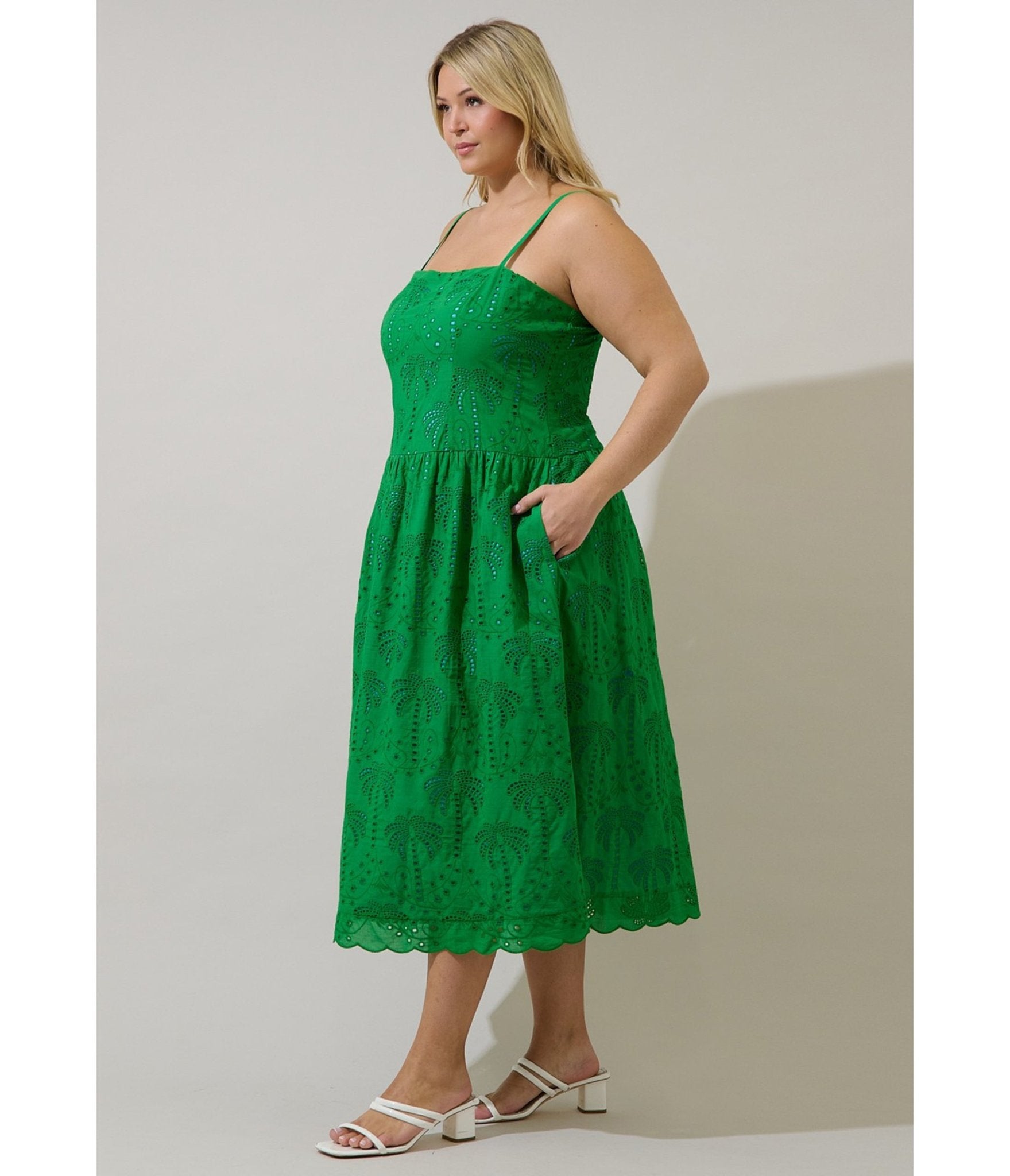 Plus Size Green Eyelet Midi Dress - Unique Vintage - Womens, DRESSES, MIDI