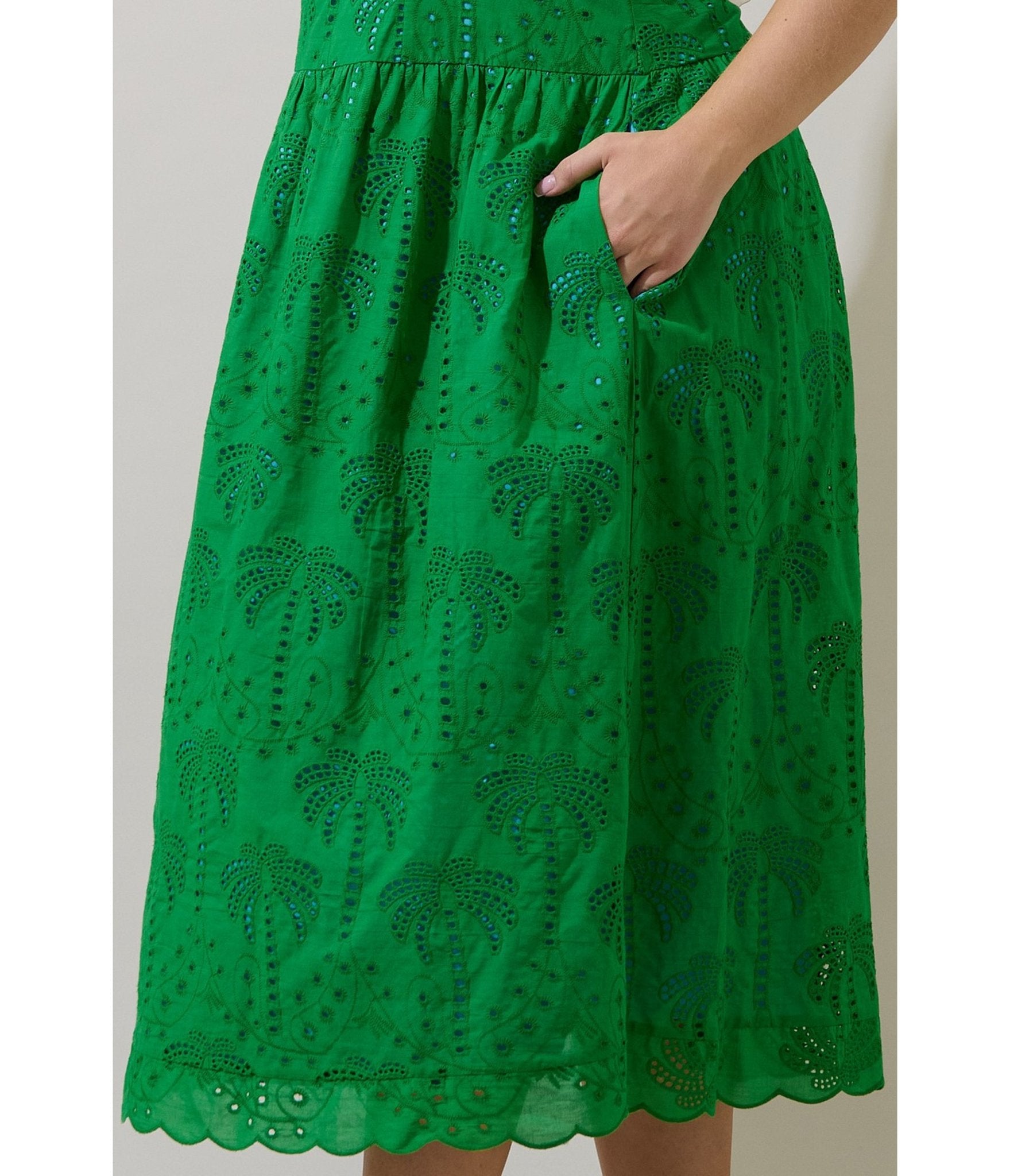 Plus Size Green Eyelet Midi Dress - 1X Plus Size Green Eyelet Midi Dress - 1X