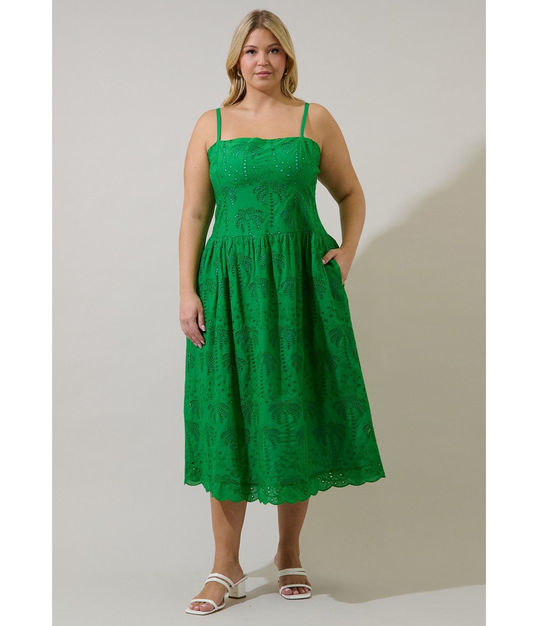 Plus Size Green Eyelet Midi Dress - Unique Vintage - Womens, DRESSES, MIDI