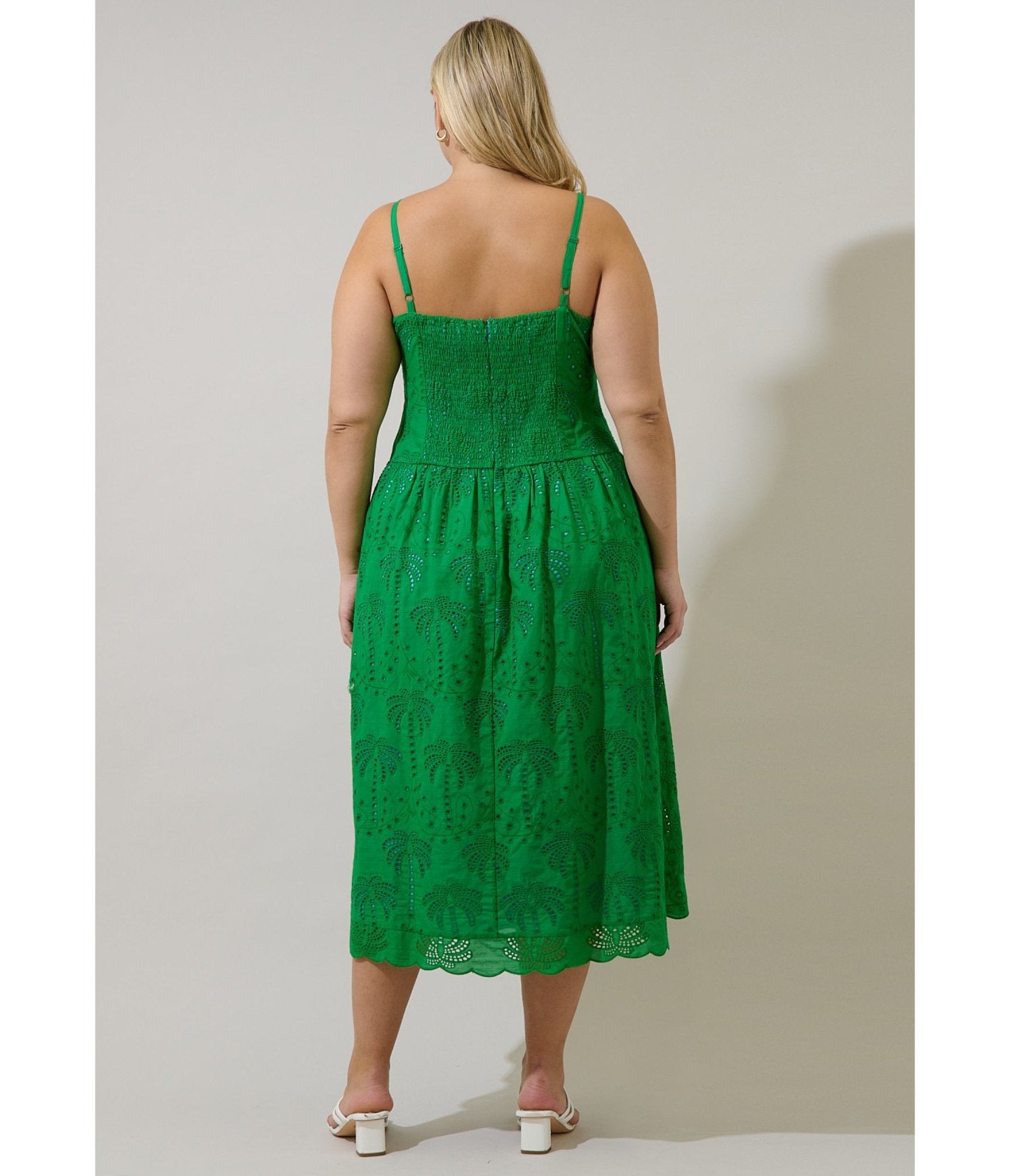 Plus Size Green Eyelet Midi Dress - Unique Vintage - Womens, DRESSES, MIDI