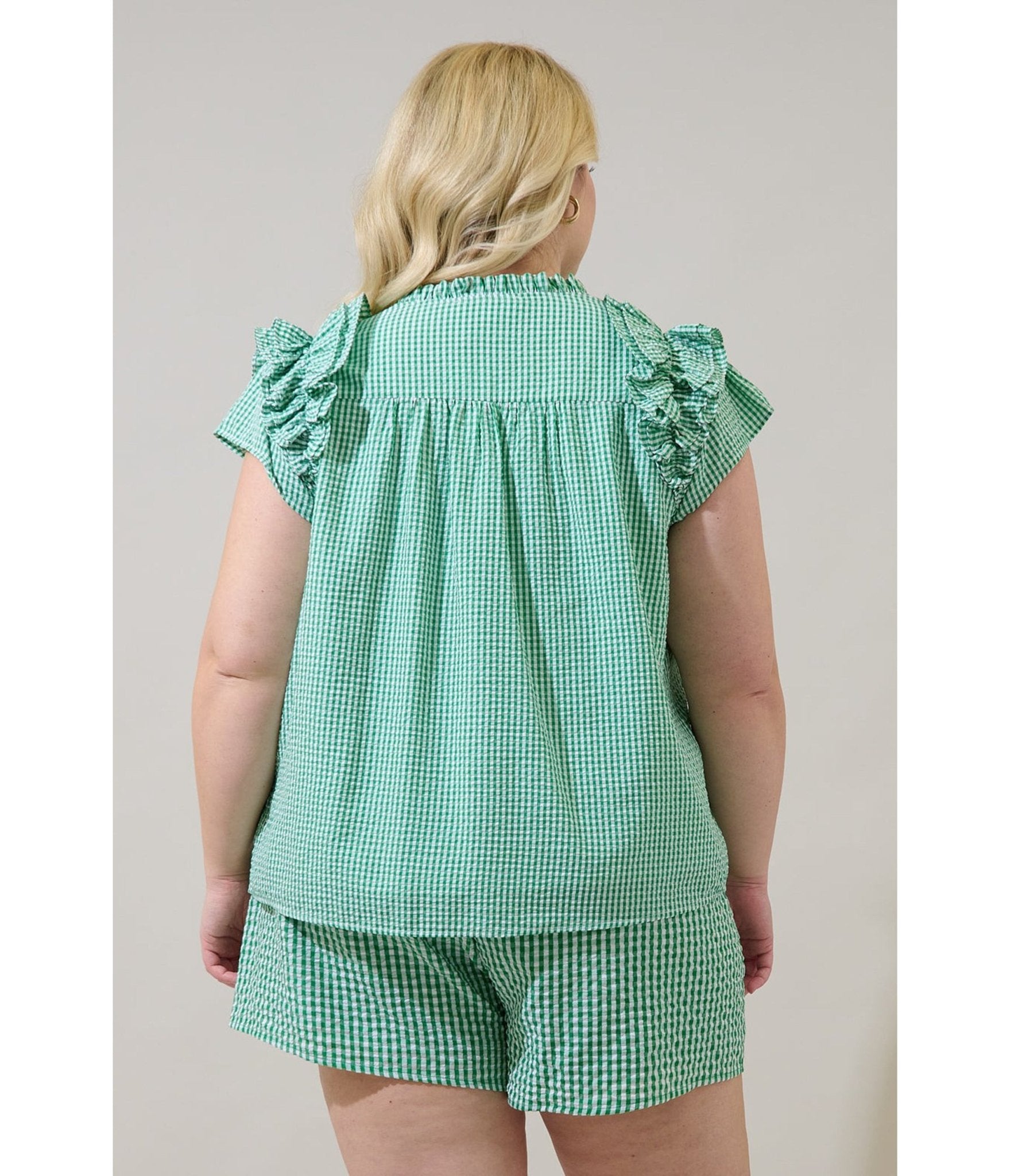 Plus Size Green Gingham Ruffle Tamara Top - Unique Vintage - Womens, TOPS, SHIRTS