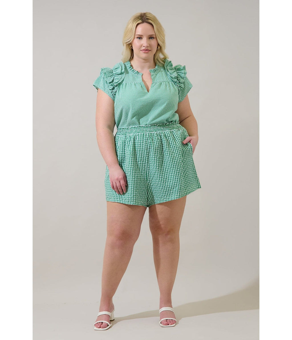Plus Size Green Gingham Ruffle Tamara Top - Unique Vintage - Womens, TOPS, SHIRTS
