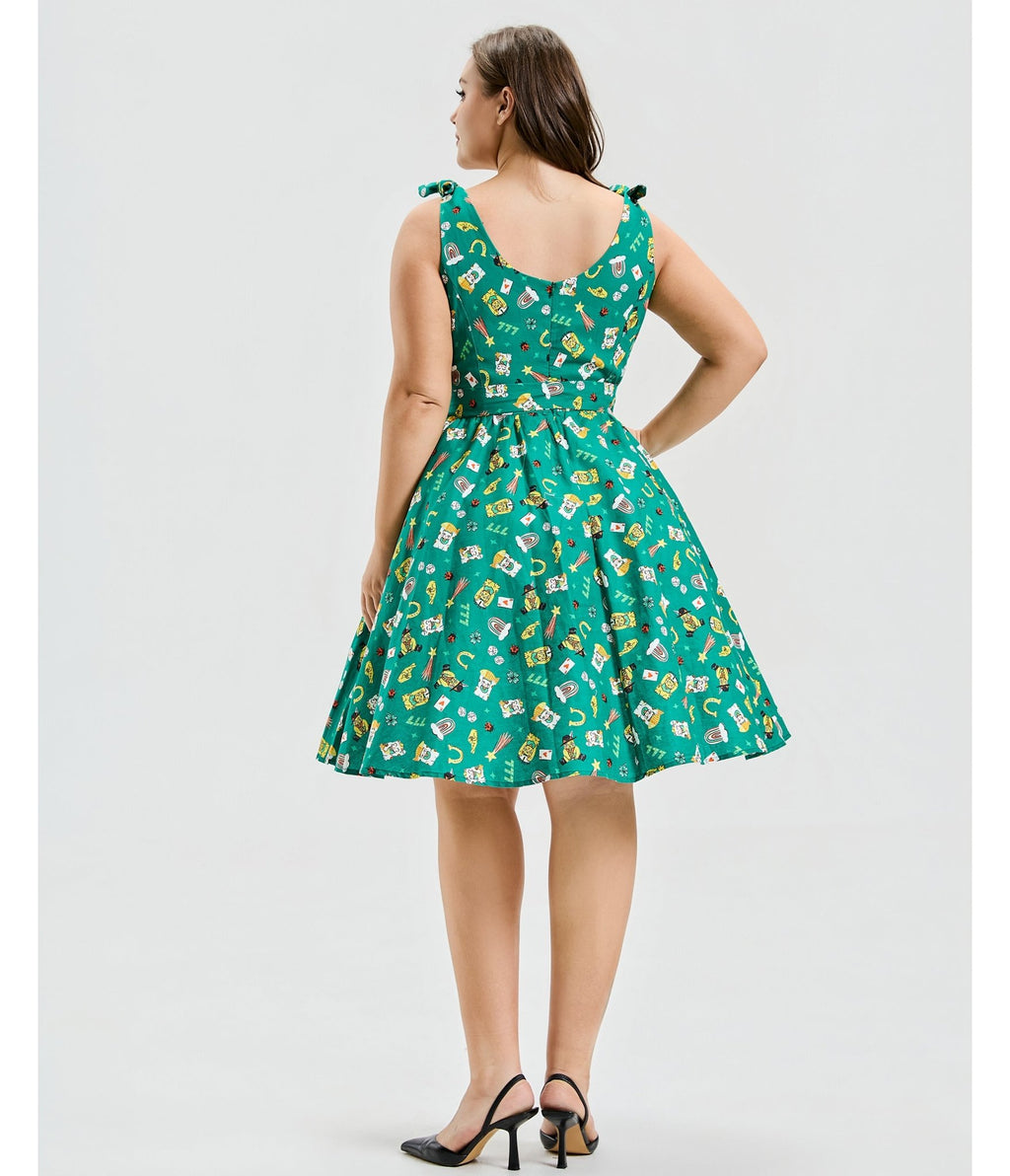 Plus Size Green Purrfect Lucky Swing Dress - Unique Vintage - Womens, DRESSES, SWING