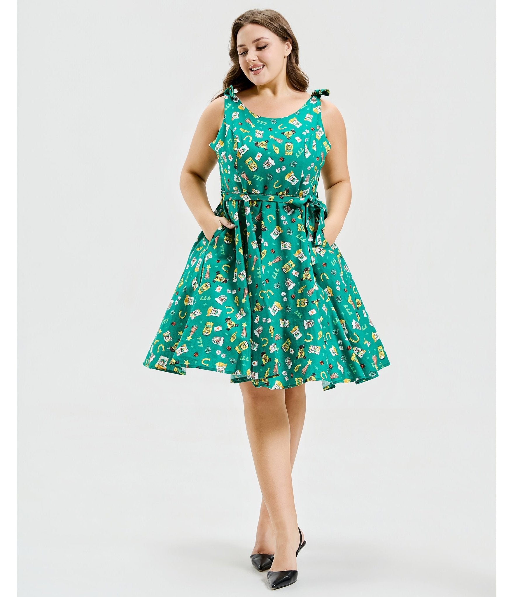 Plus Size Green Purrfect Lucky Swing Dress - Unique Vintage - Womens, DRESSES, SWING