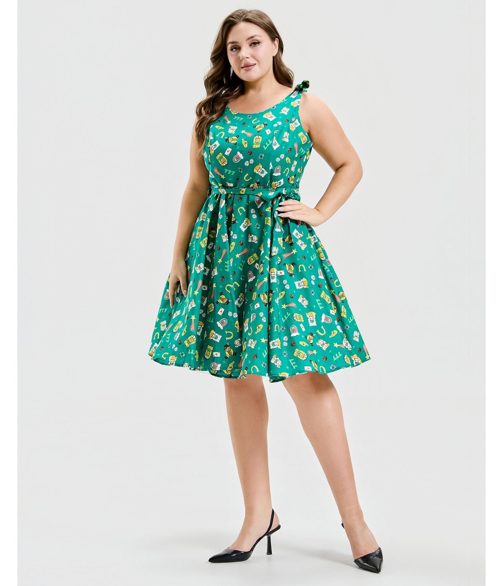 Plus Size Green Purrfect Lucky Swing Dress - Unique Vintage - Womens, DRESSES, SWING
