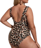 Plus Size Leopard Print Self Tie One Piece Swimsuit - Unique Vintage - Womens, SWIM, 1 PC
