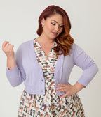 Plus Size Lilac Three Quarter Sleeve Crop Cardigan - Unique Vintage - Womens, TOPS, SWEATERS