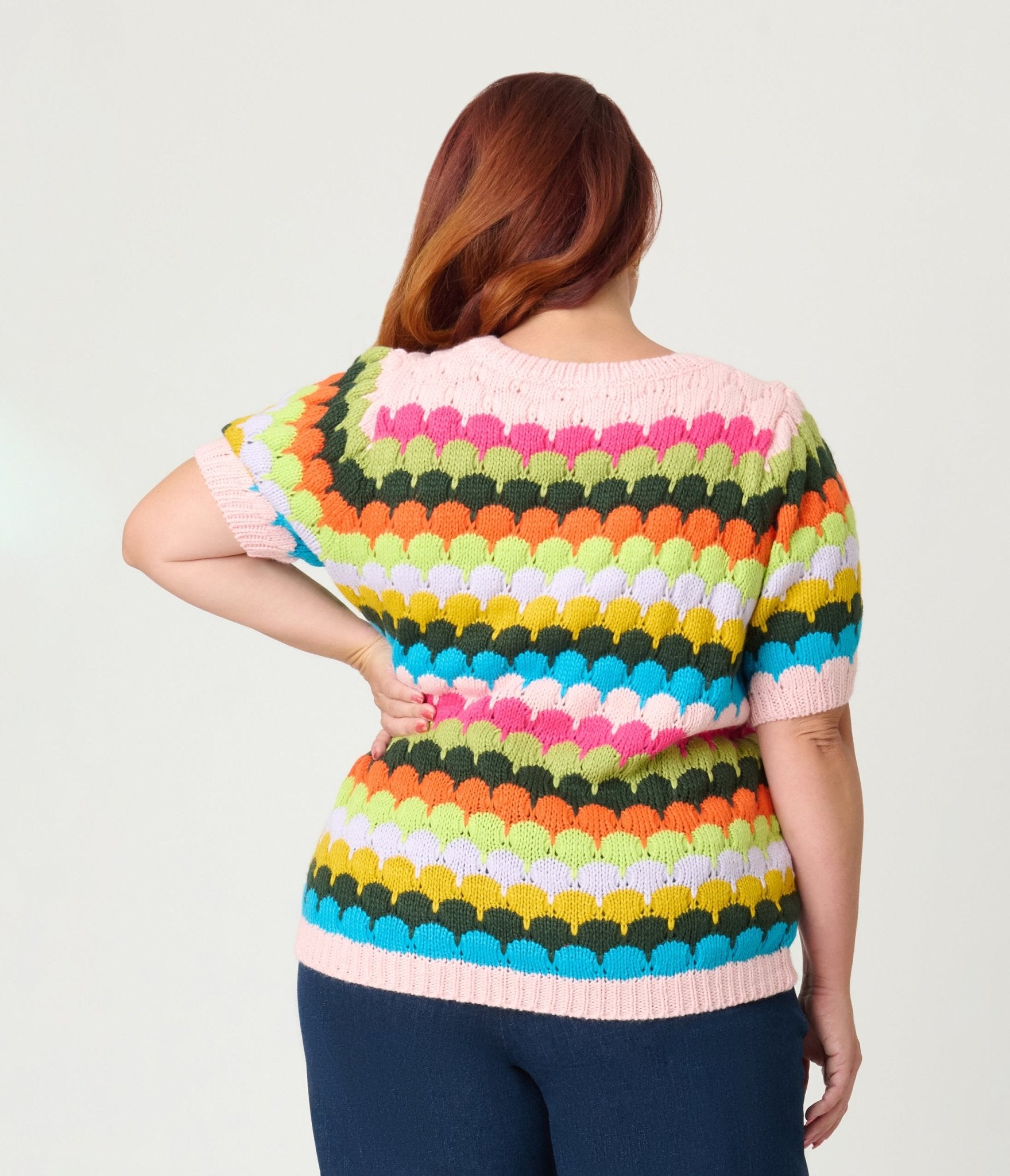 Plus Size Multicolor Fish Scale Pattern Knit Sweater - Unique Vintage - Womens, TOPS, KNIT TOPS
