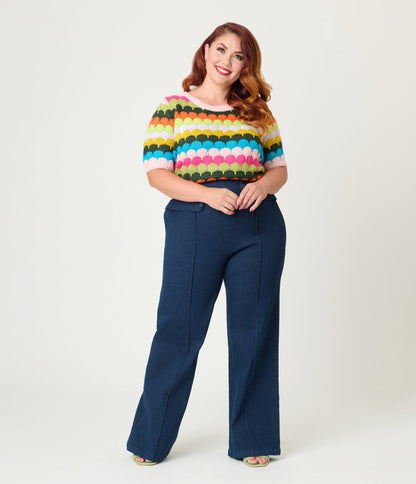 Plus Size Multicolor Fish Scale Pattern Knit Sweater - Unique Vintage - Womens, TOPS, KNIT TOPS