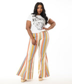 Plus Size Multicolor Striped Western Denim Bell Bottoms - Unique Vintage - Womens, BOTTOMS, PANTS
