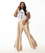 Plus Size Multicolor Striped Western Denim Bell Bottoms