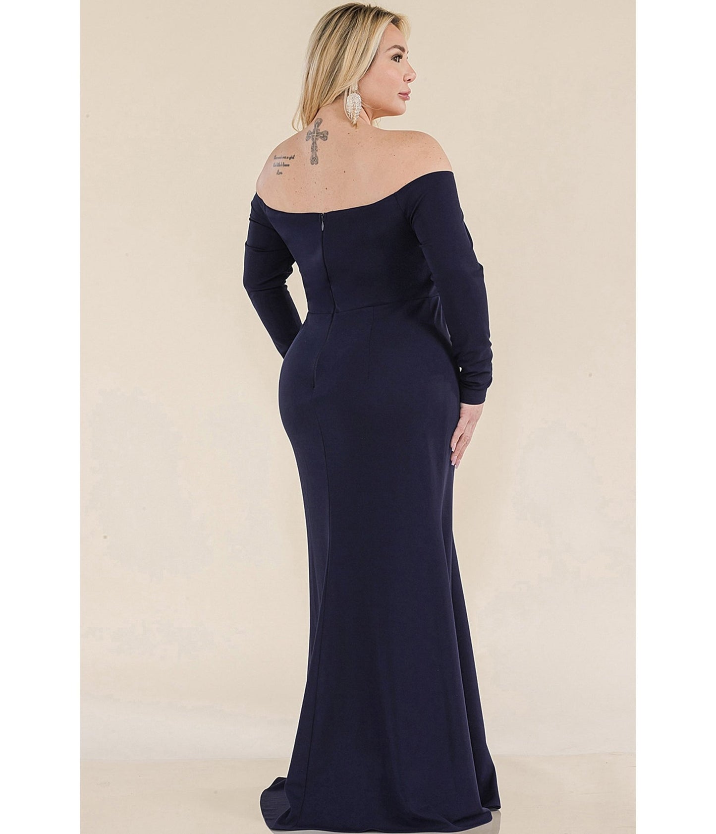 Plus Size Navy Off the Shoulder Ruffle Gown - Unique Vintage - Womens, DRESSES, MAXI