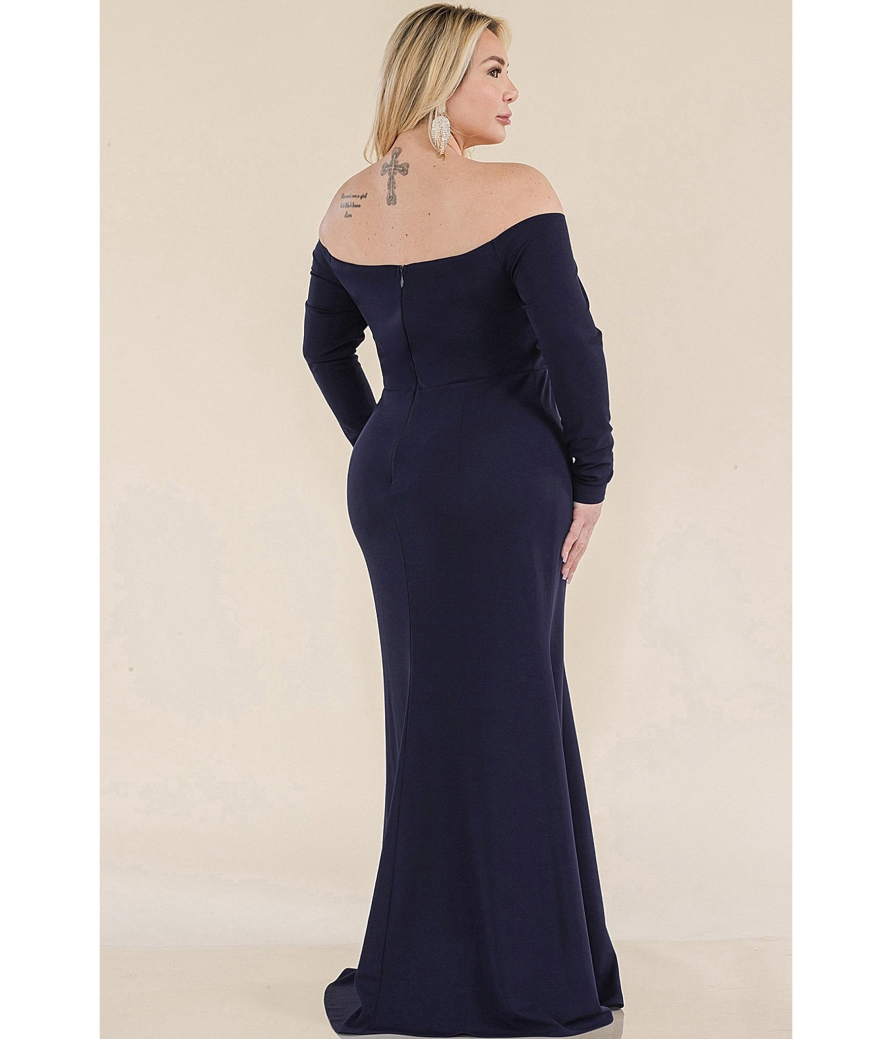 Plus Size Navy Off the Shoulder Ruffle Gown - Unique Vintage - Womens, DRESSES, MAXI