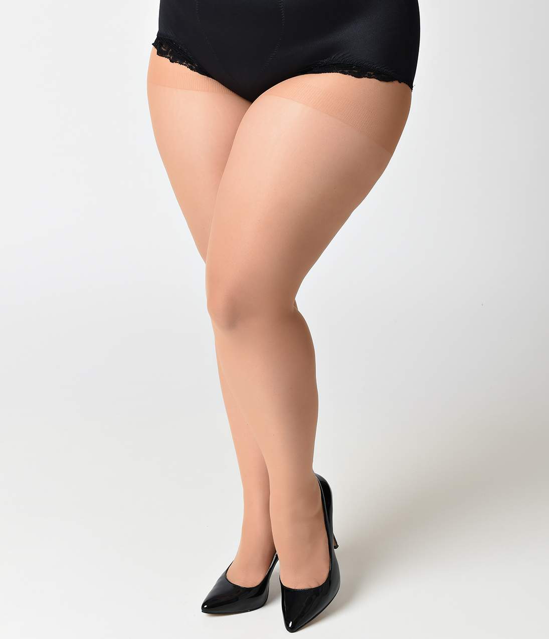 Plus Size Nude & Black Sheer Cuban Heel Pantyhose - Unique Vintage - Womens, ACCESSORIES, HOSIERY