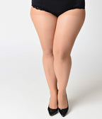 Plus Size Nude & Black Sheer Cuban Heel Pantyhose - Unique Vintage - Womens, ACCESSORIES, HOSIERY