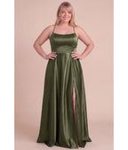 Plus Size Olive Satin Lace-Up Back A-Line Maxi Dress - Unique Vintage - Maxi Dresses
