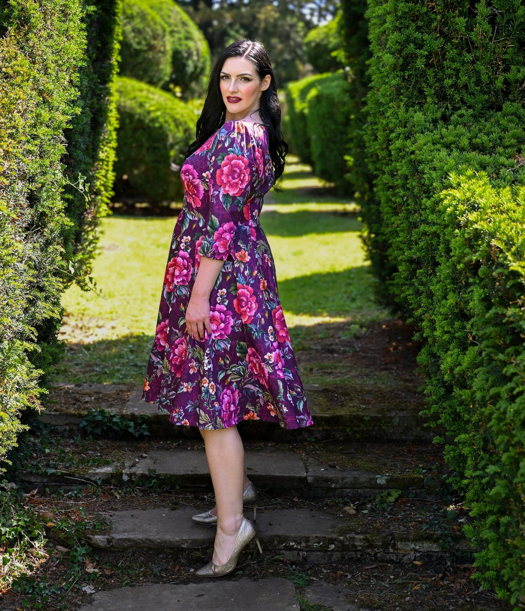 Plus Size Purple Floral Bea Swing Dress - Unique Vintage - Womens, DRESSES, SWING