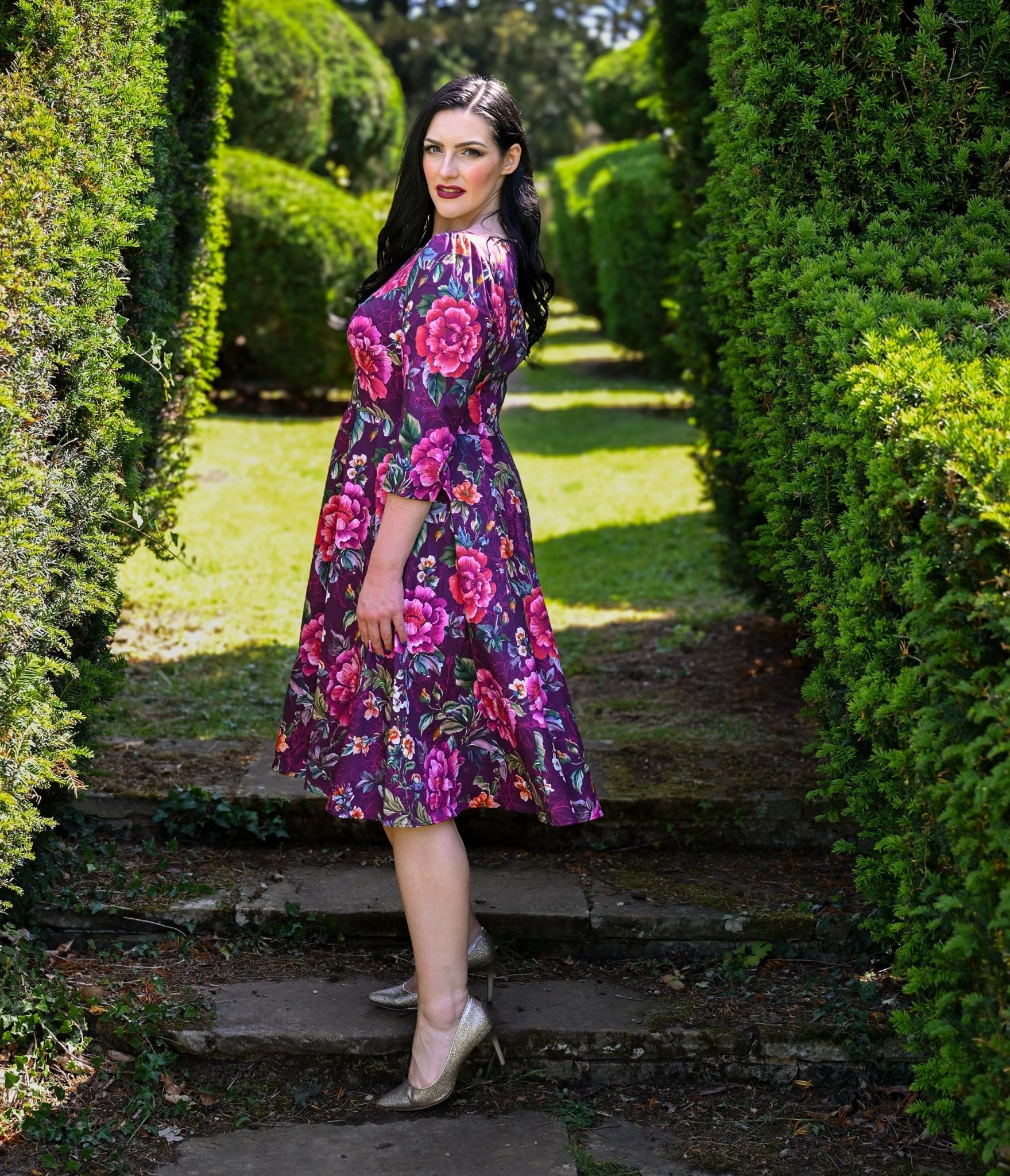 Plus Size Purple Floral Bea Swing Dress - Unique Vintage - Womens, DRESSES, SWING