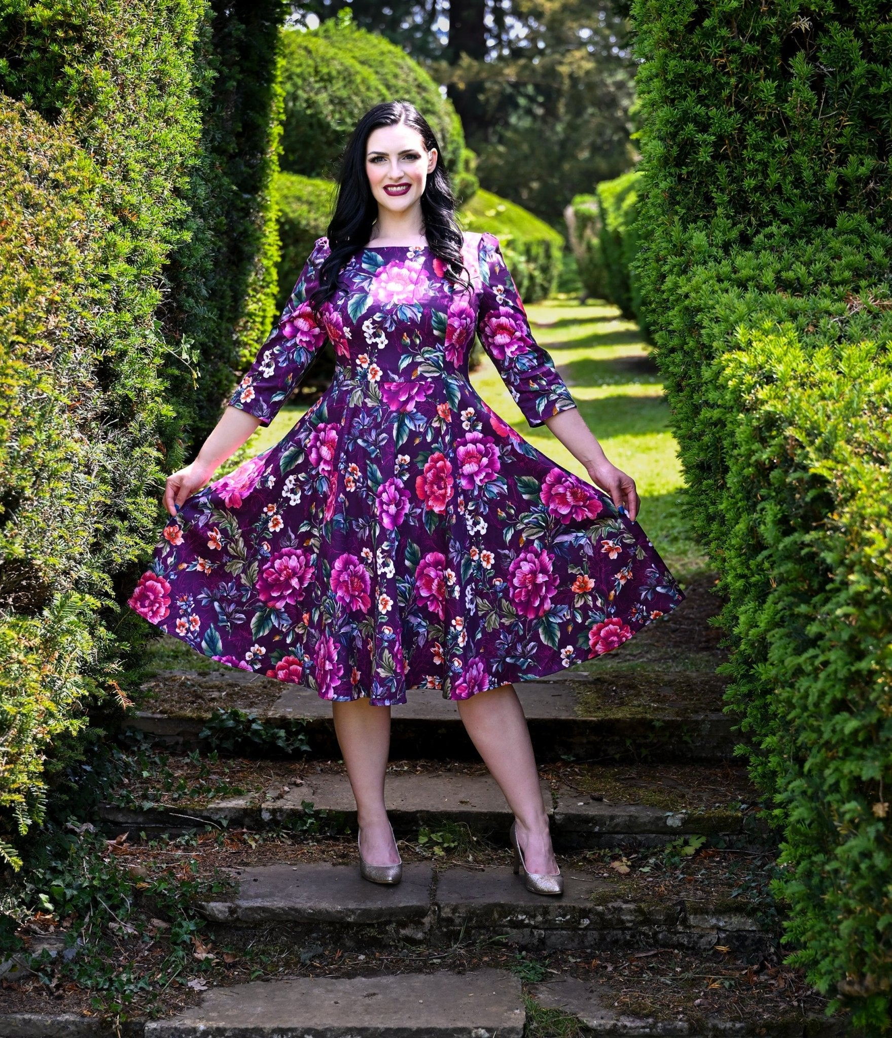 Plus Size Purple Floral Bea Swing Dress - Unique Vintage - Womens, DRESSES, SWING