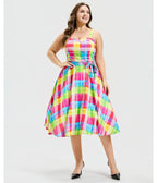 Plus Size Rainbow Plaid Lori Swing Dress - Unique Vintage - Womens, DRESSES, SWING