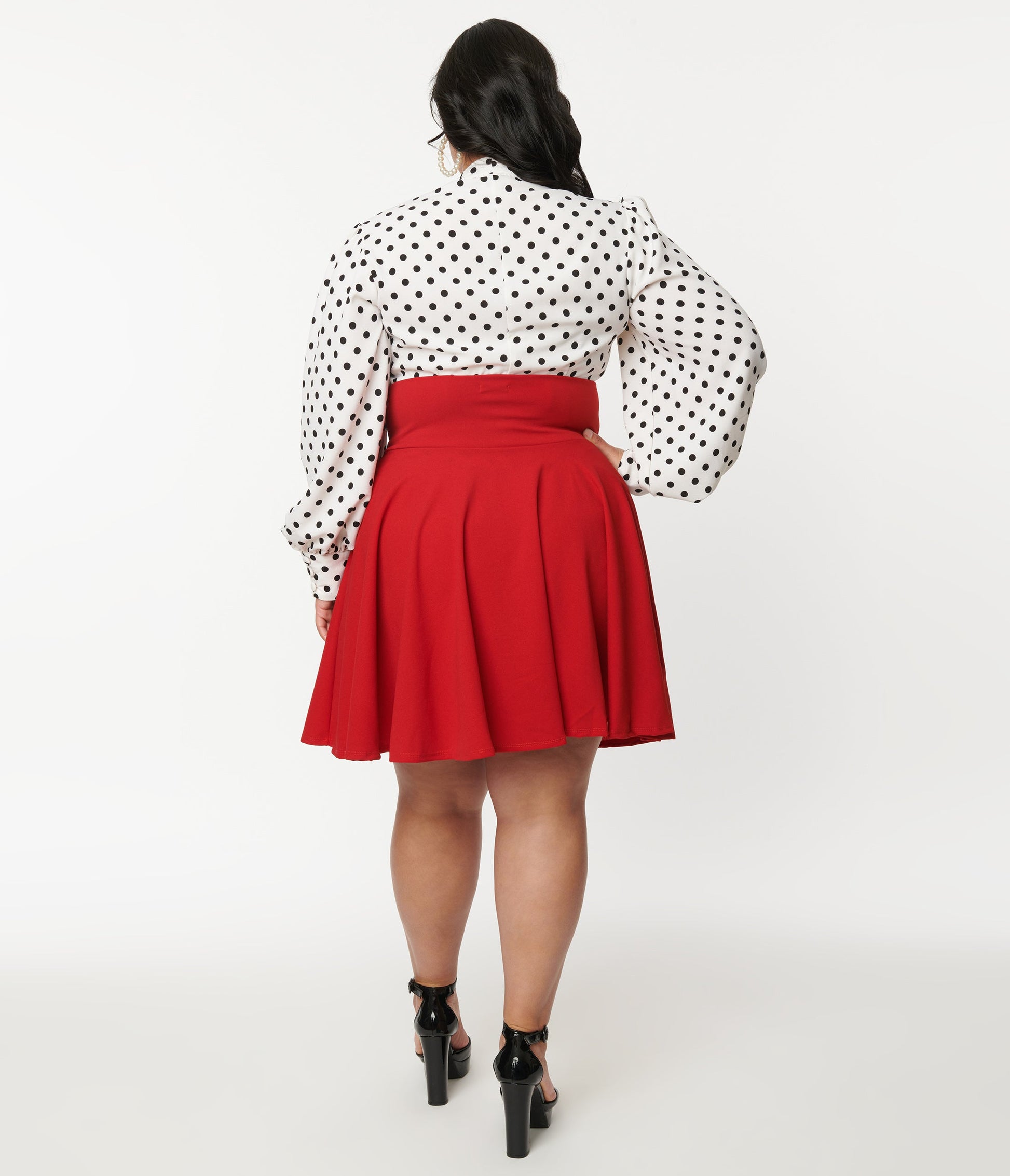 Plus Size Red High Waist Swing Skirt - Unique Vintage - Womens, BOTTOMS, SKIRTS