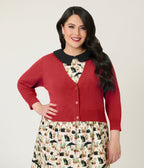 Plus Size Red Three Quarter Sleeve Crop Cardigan - Unique Vintage - Womens, TOPS, SWEATERS