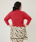 Plus Size Red Three Quarter Sleeve Crop Cardigan - Unique Vintage - Womens, TOPS, SWEATERS