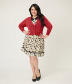 Plus Size Red Three Quarter Sleeve Crop Cardigan - Unique Vintage - Womens, TOPS, SWEATERS