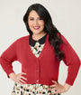 Plus Size Red Three Quarter Sleeve Crop Cardigan