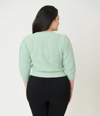 Plus Size Retro Style Aqua Crochet Cardigan - Unique Vintage - Womens, TOPS, SWEATERS