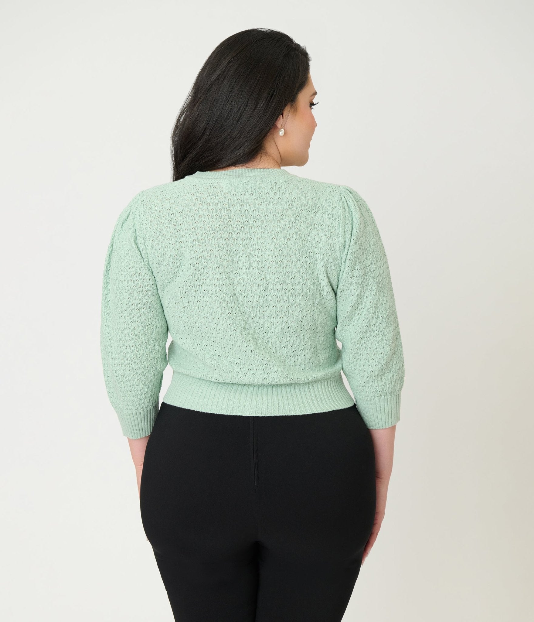 Plus Size Retro Style Aqua Crochet Cardigan - Unique Vintage - Womens, TOPS, SWEATERS