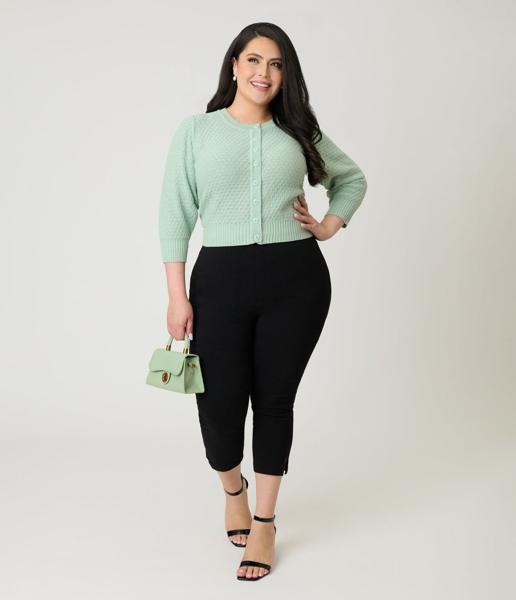 Plus Size Retro Style Aqua Crochet Cardigan - Unique Vintage - Womens, TOPS, SWEATERS