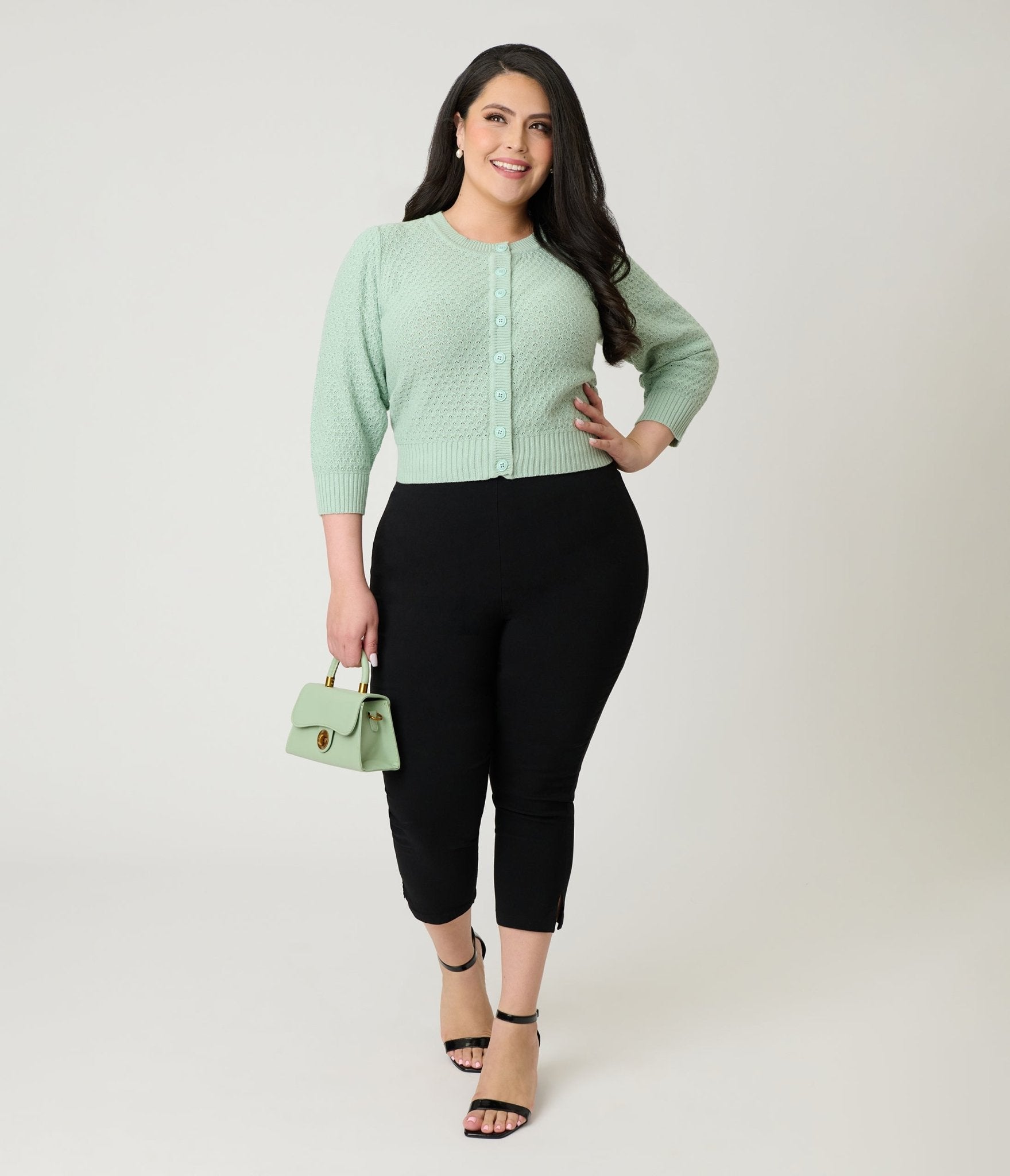 Plus Size Retro Style Aqua Crochet Cardigan - Unique Vintage - Womens, TOPS, SWEATERS