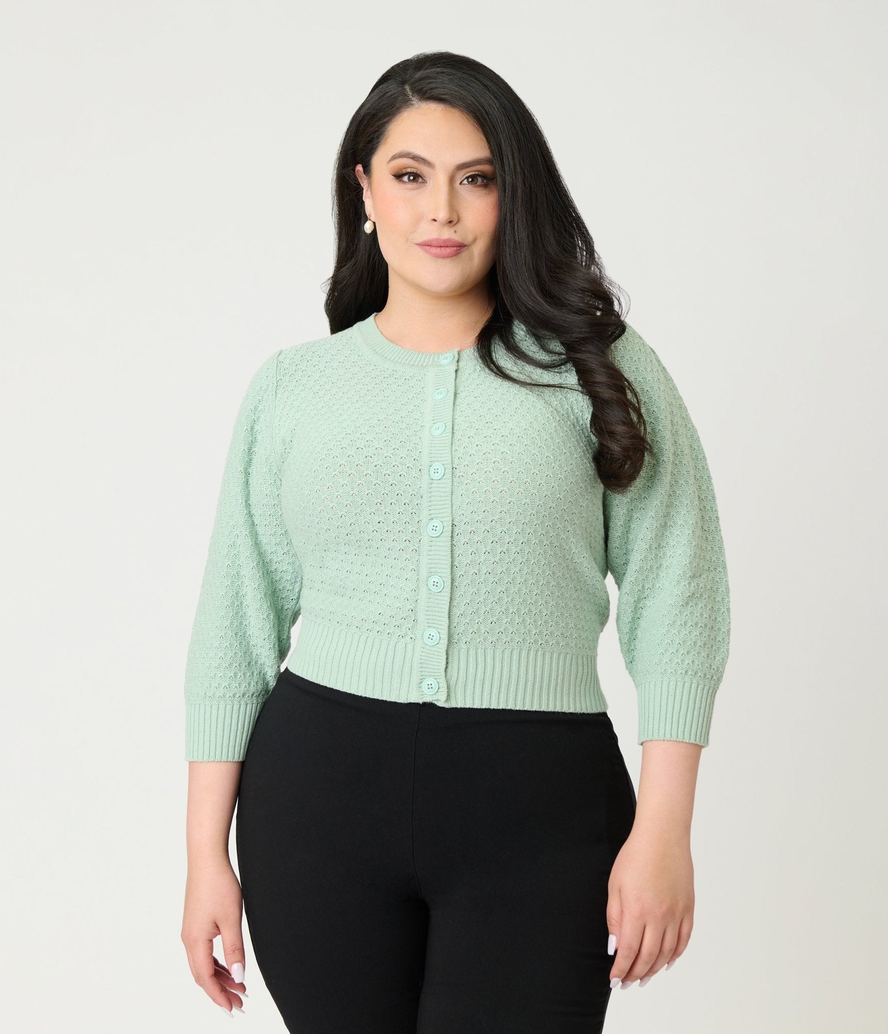 Plus Size Retro Style Aqua Crochet Cardigan - Unique Vintage - Womens, TOPS, SWEATERS