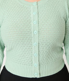 Plus Size Retro Style Aqua Crochet Cardigan - Unique Vintage - Womens, TOPS, SWEATERS