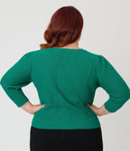 Plus Size Retro Style Kelly Green Crochet Cardigan - Unique Vintage - Womens, TOPS, SWEATERS