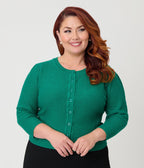 Plus Size Retro Style Kelly Green Crochet Cardigan - Unique Vintage - Womens, TOPS, SWEATERS
