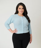 Plus Size Retro Style Light Blue Crochet Cardigan - Unique Vintage - Womens, TOPS, SWEATERS
