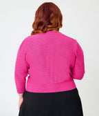 Plus Size Retro Style Magenta Crochet Cardigan - Unique Vintage - Womens, TOPS, SWEATERS