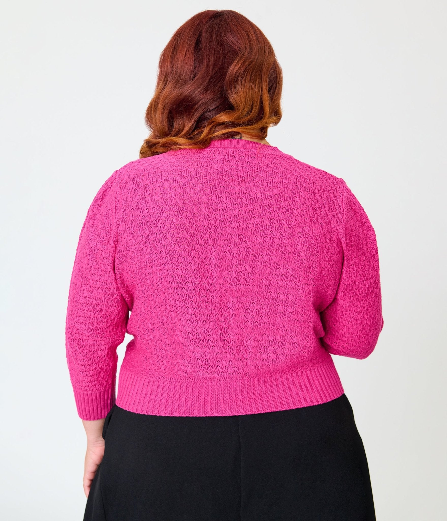 Plus Size Retro Style Magenta Crochet Cardigan - Unique Vintage - Womens, TOPS, SWEATERS