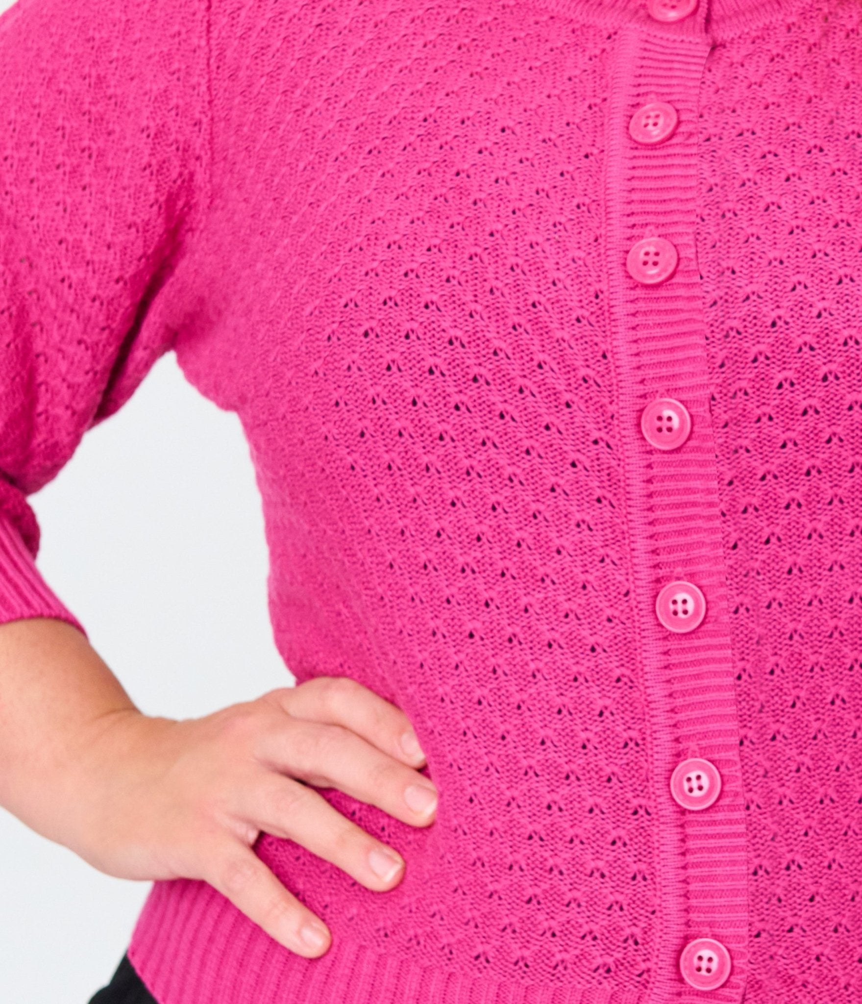 Plus Size Retro Style Magenta Crochet Cardigan - Unique Vintage - Womens, TOPS, SWEATERS