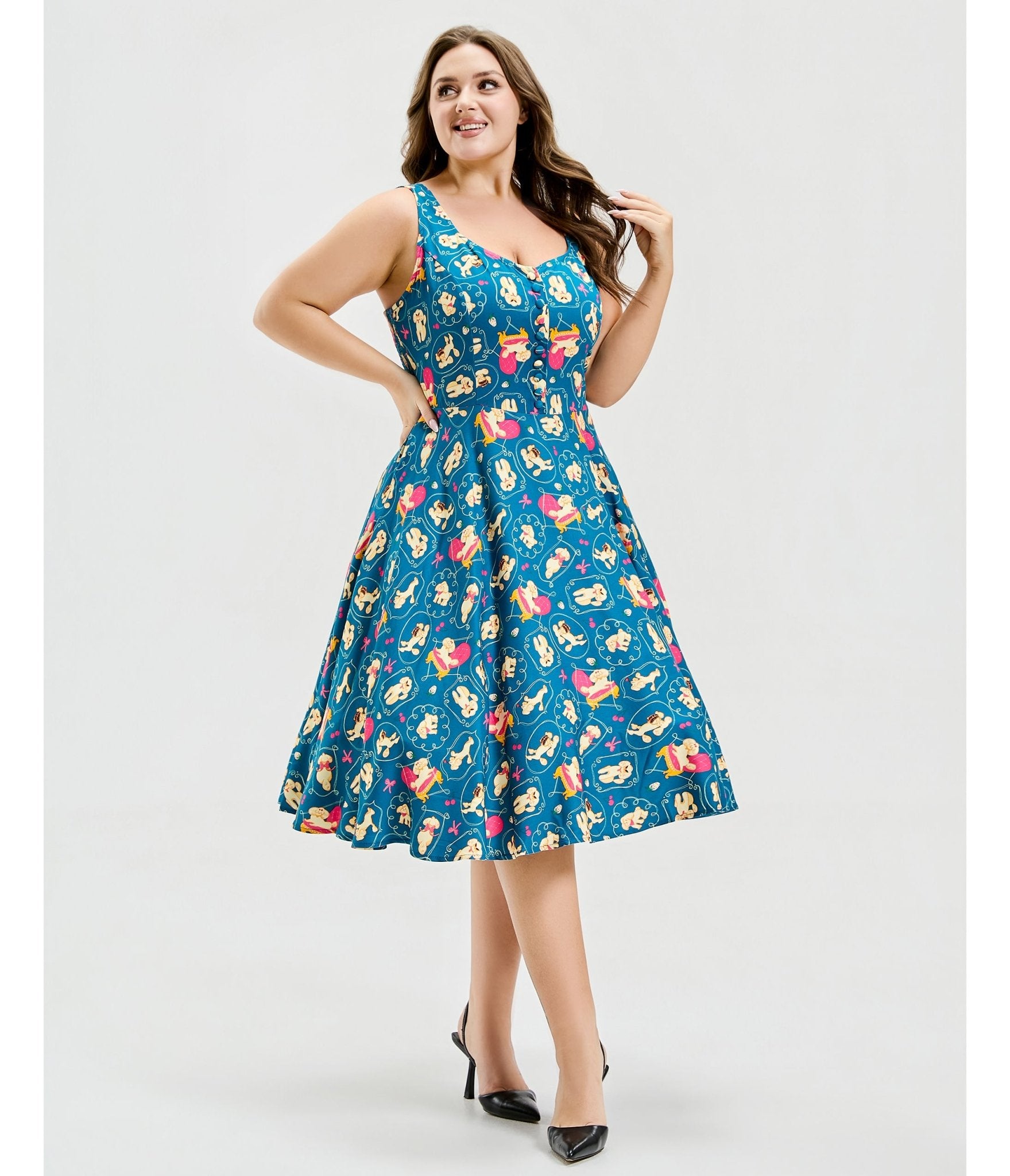 Plus Size Teal Perfectly Poodle Heidi Dress Plus Size Teal Perfectly Poodle Heidi Dress