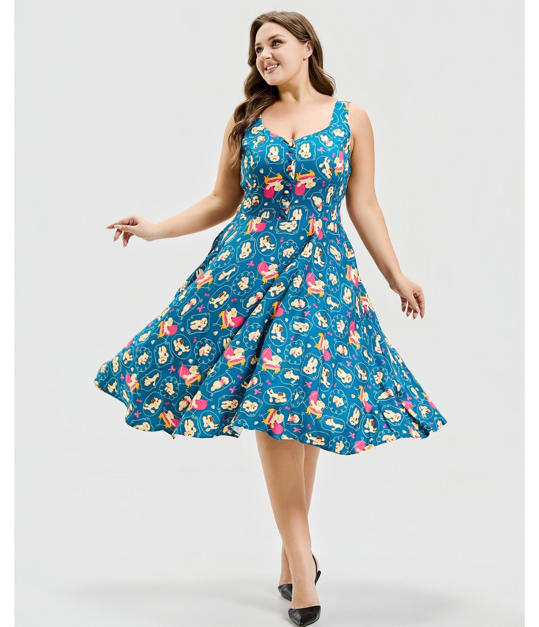 Plus Size Teal Perfectly Poodle Heidi Dress - Unique Vintage - Womens, DRESSES, SWING