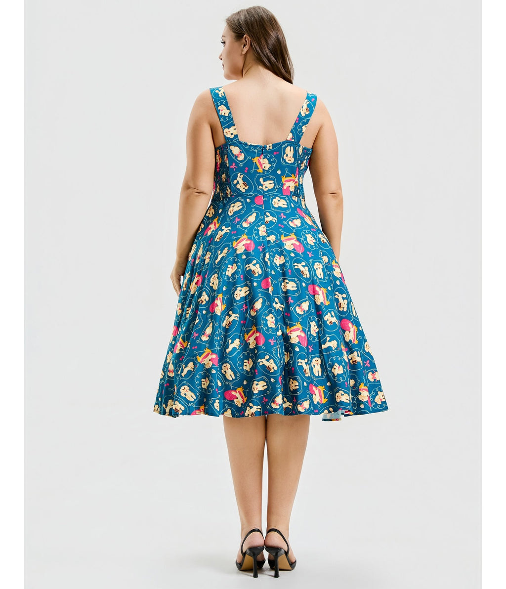 Plus Size Teal Perfectly Poodle Heidi Dress - Unique Vintage - Womens, DRESSES, SWING