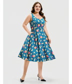 Plus Size Teal Perfectly Poodle Heidi Dress - Unique Vintage - Womens, DRESSES, SWING