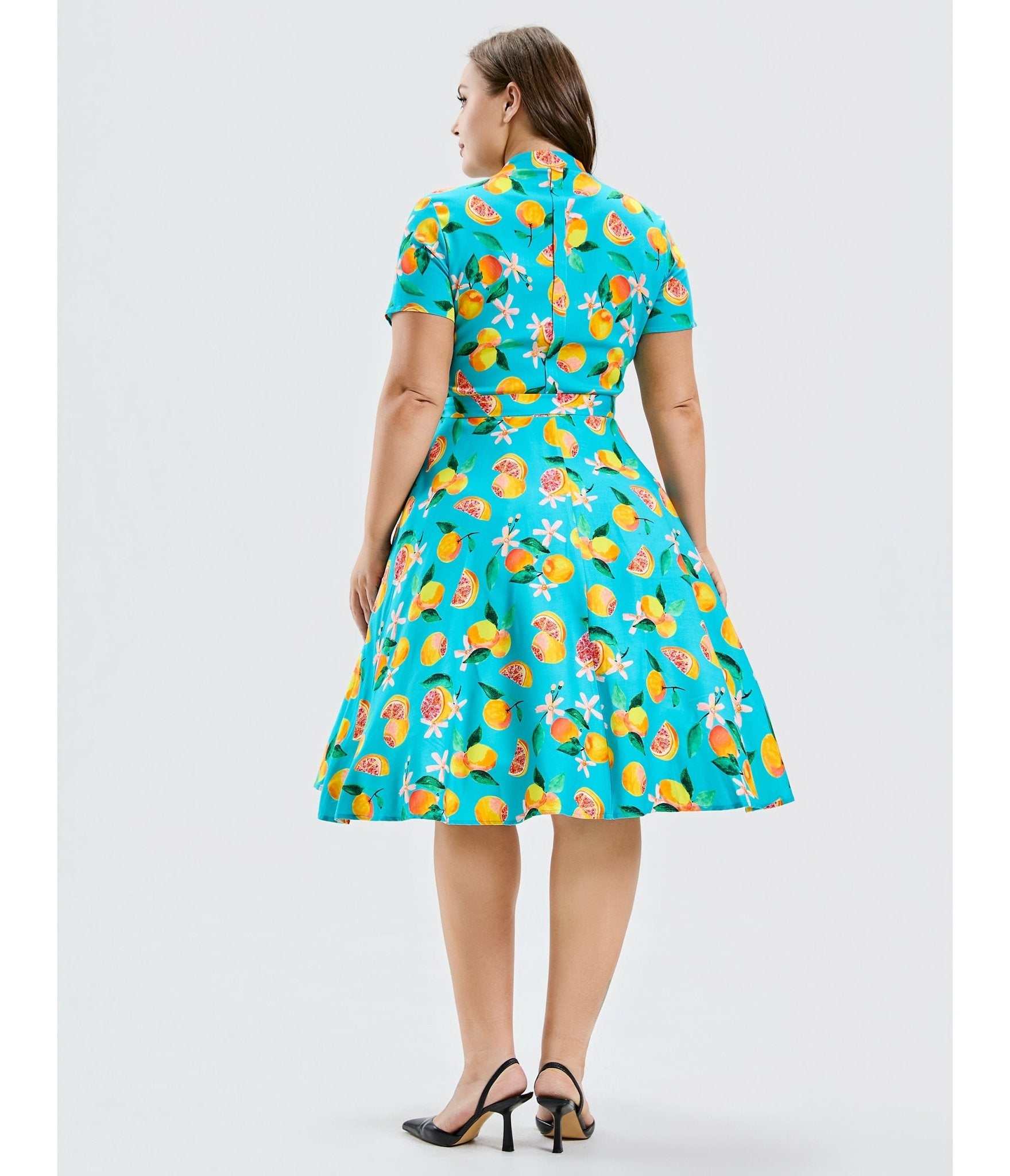Plus Size Turquoise Grapefruit Groove Rose Swing Dress - Unique Vintage - Womens, DRESSES, SWING
